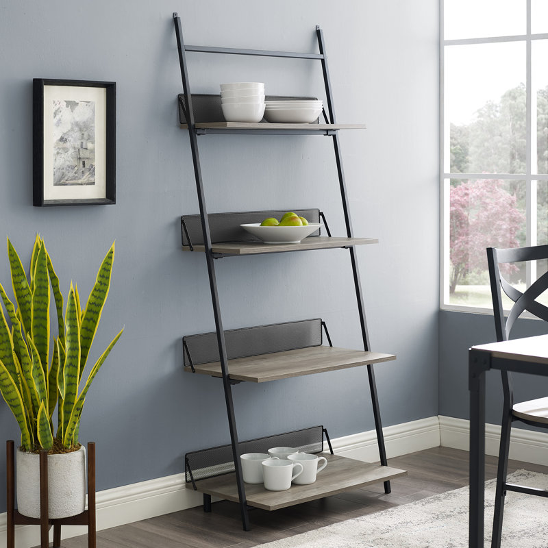 Williston Bennington Industrial Metal and Wood Ladder Bookcase